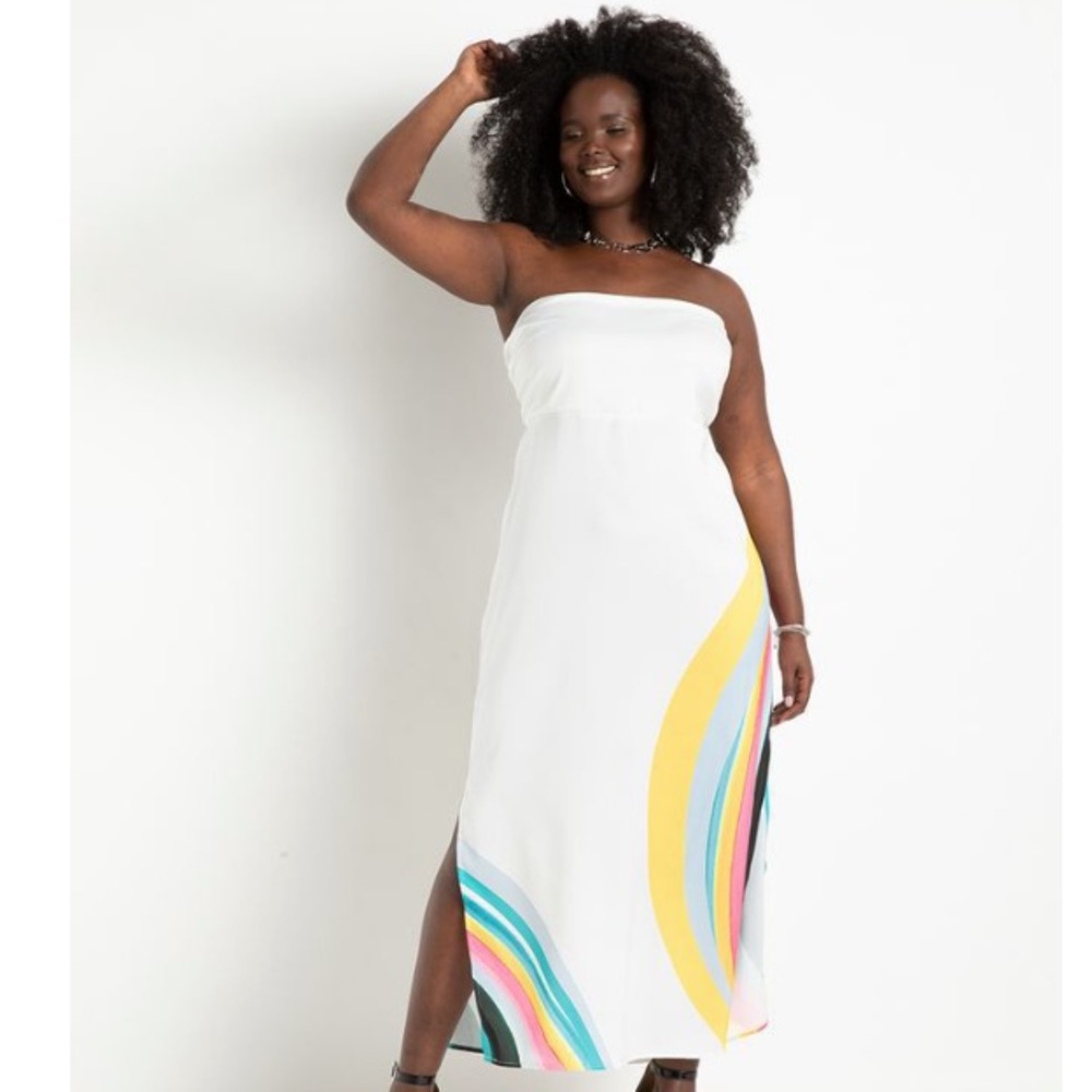 Eloquii strapless smocked bodice dress